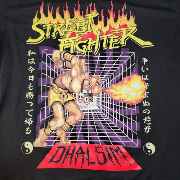Capcom Graphic SS Tee Black "Street Fighter Dhalsim" Flame Sleeves - Size Large - Picture 2 of 4